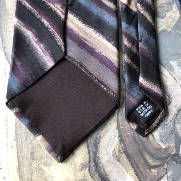 Stuart Ashley silk tie Grey, black, ivory, muted steel blue and plum, luxurious - Picture 5 of 15